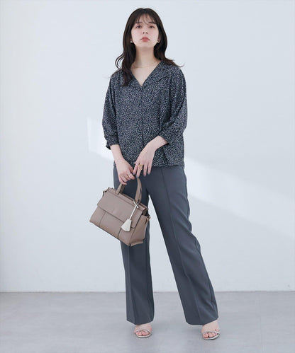 【natural couture】翻領袖口抽褶襯衫