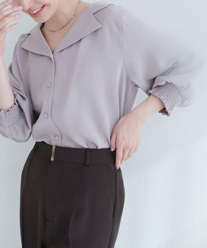 【natural couture】翻領袖口抽褶襯衫