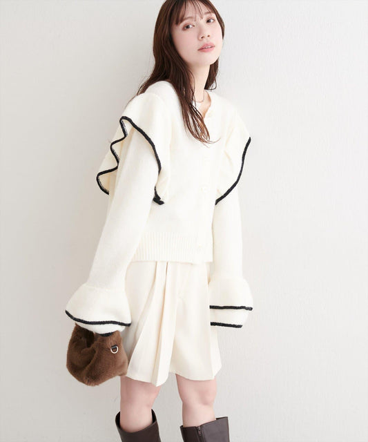 拼色荷葉邊針織開衫