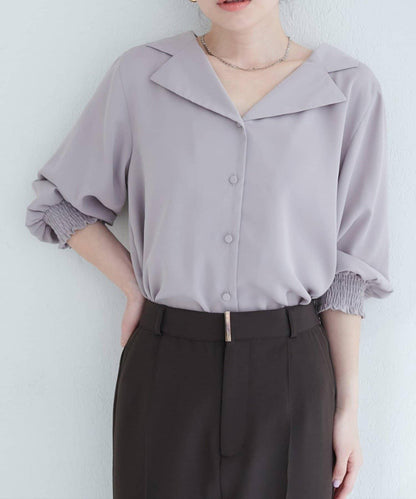 【natural couture】翻領袖口抽褶襯衫