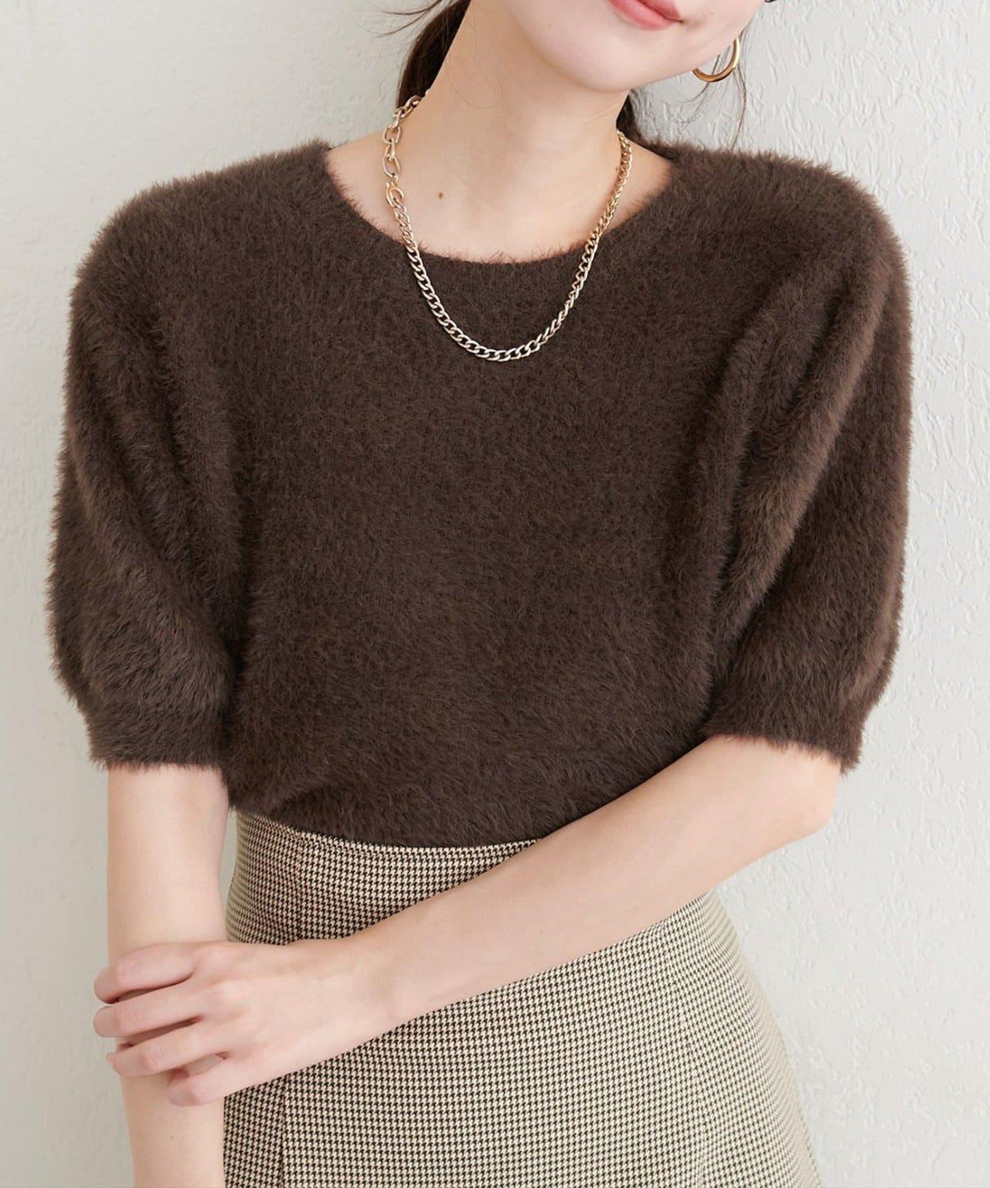 【natural couture】羽毛紗短袖針織套頭衫