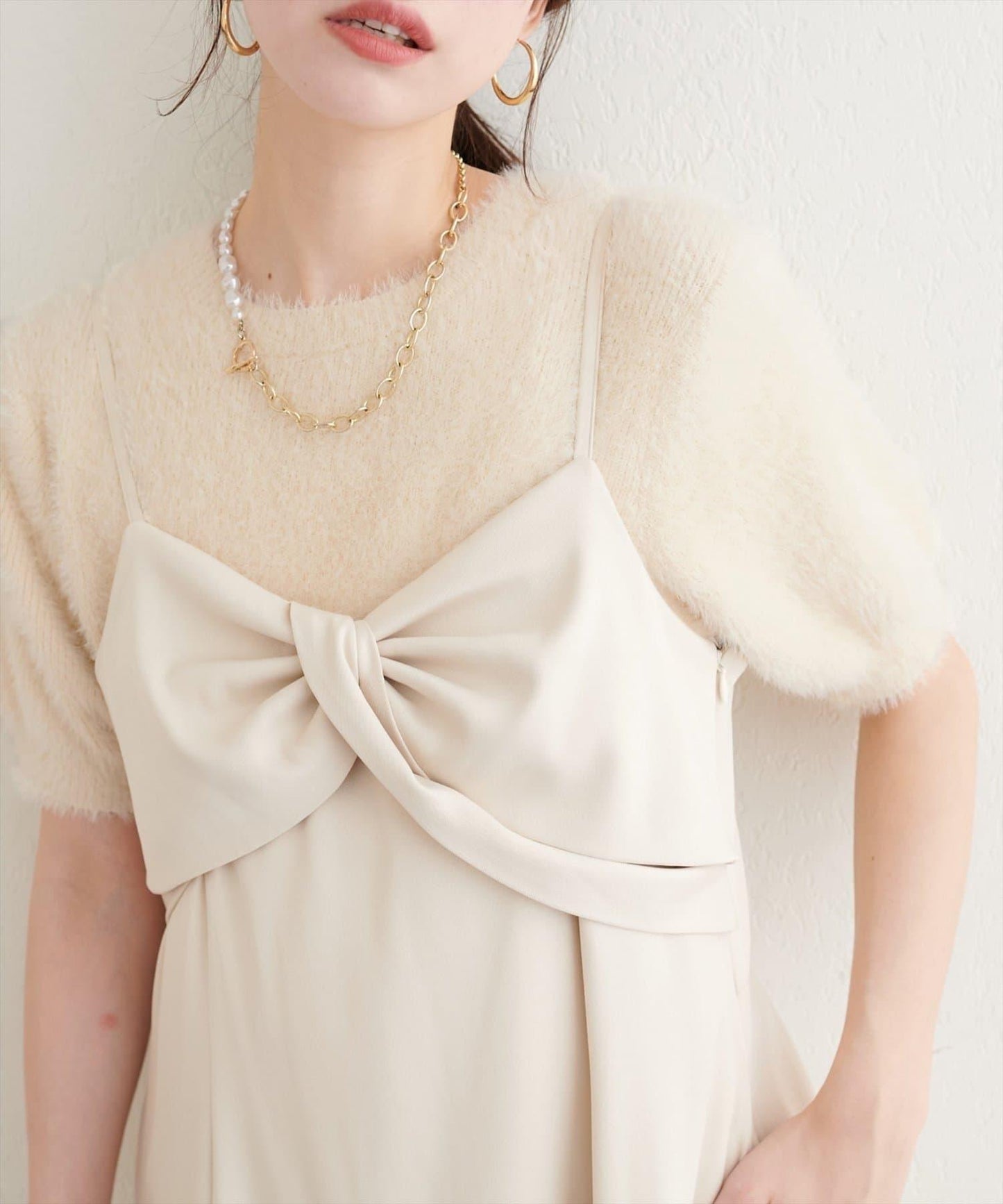 【natural couture】羽毛紗短袖針織套頭衫