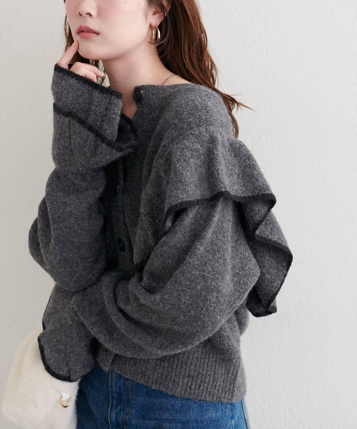 拼色荷葉邊針織開衫