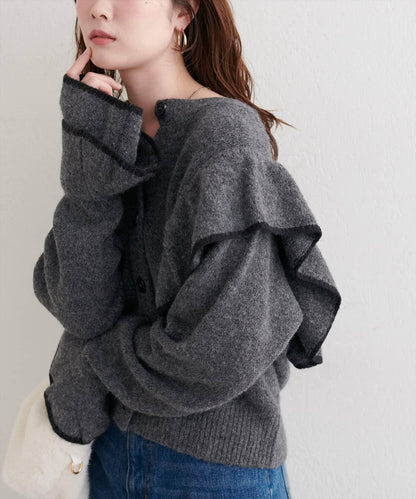 拼色荷葉邊針織開衫