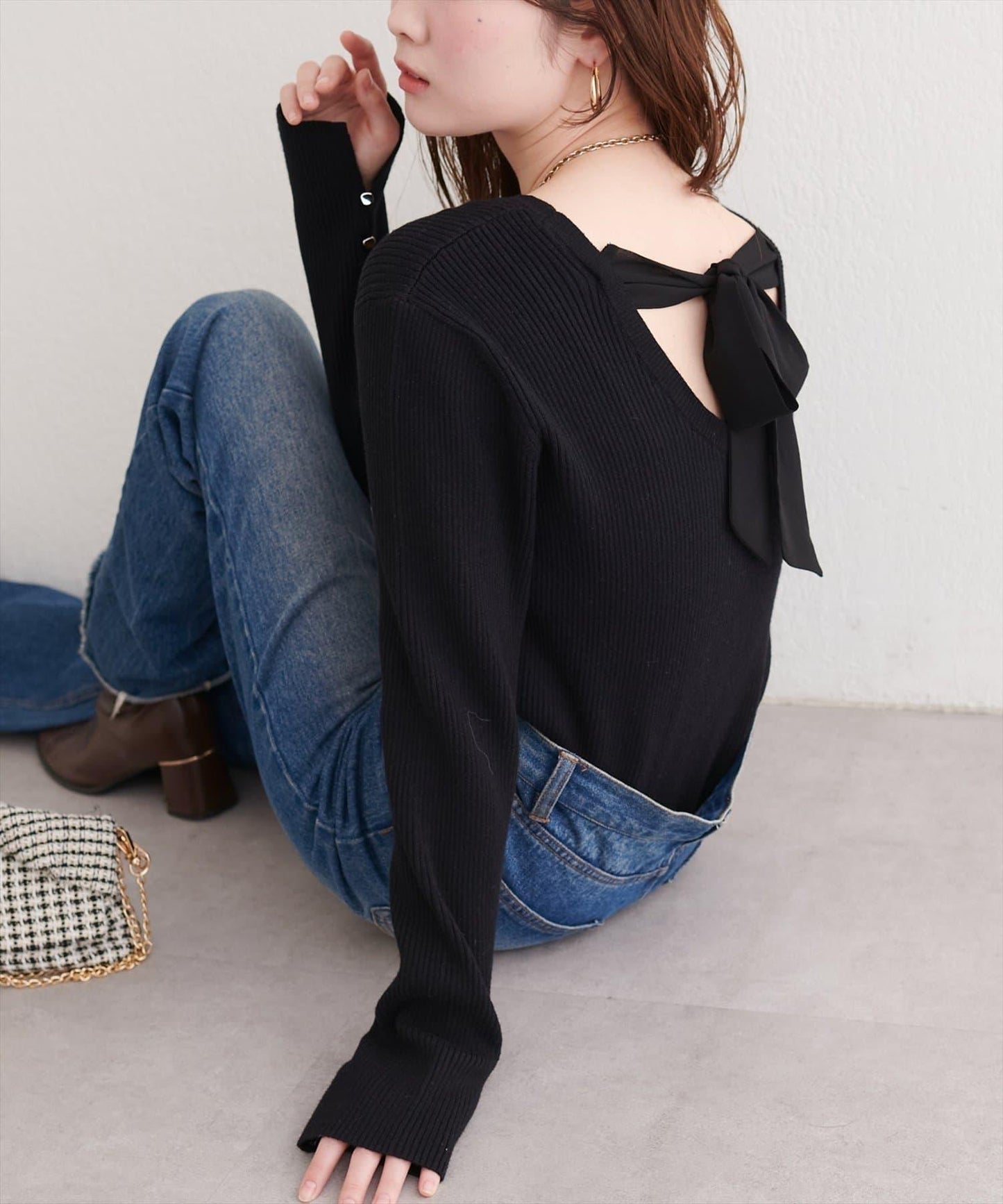 帶蝴蝶結多穿法針織衫
