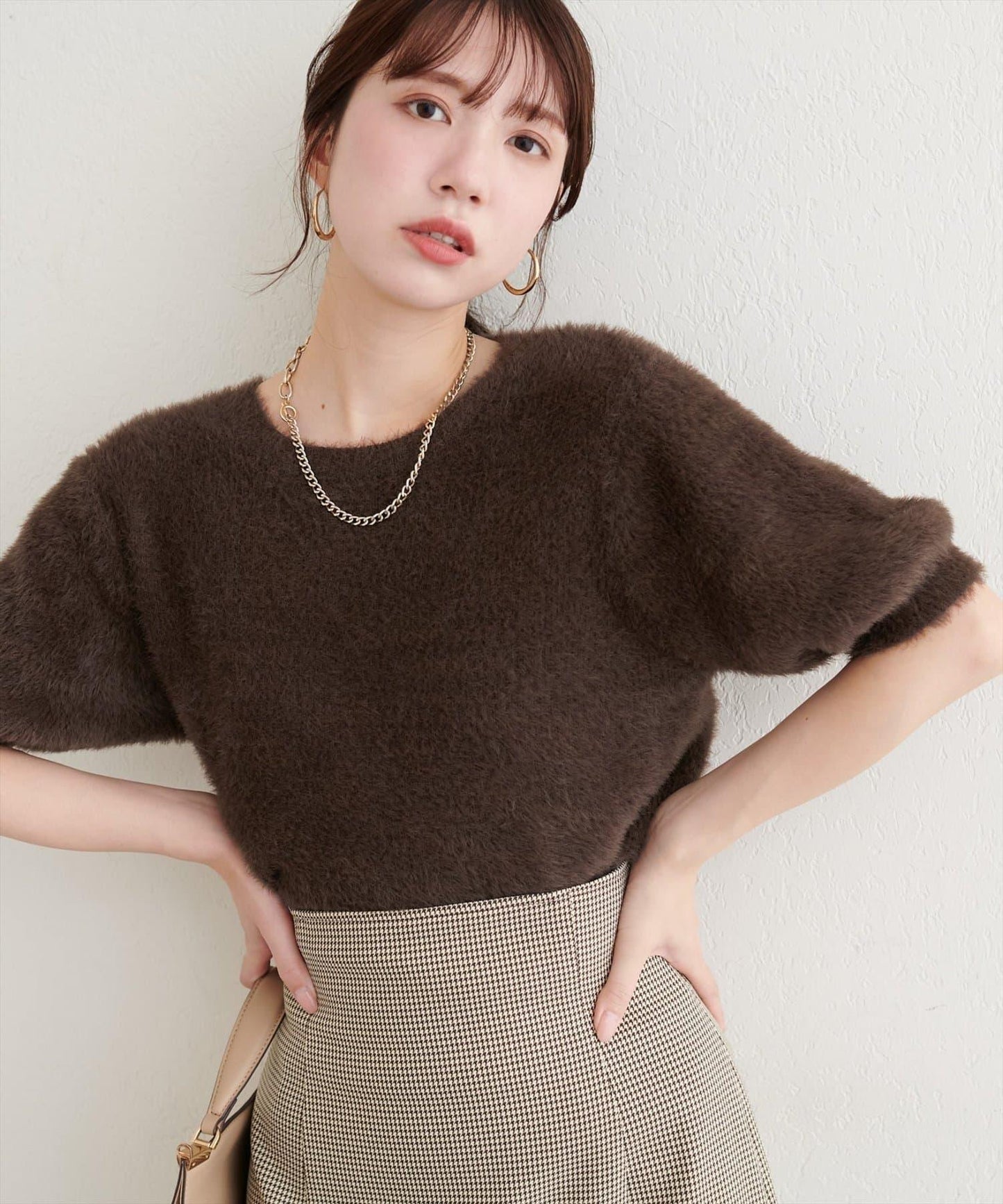 【natural couture】羽毛紗短袖針織套頭衫