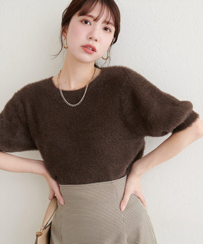 【natural couture】羽毛紗短袖針織套頭衫