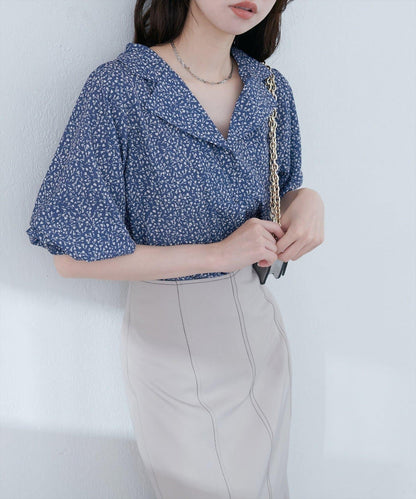 【natural couture】翻領袖口抽褶襯衫