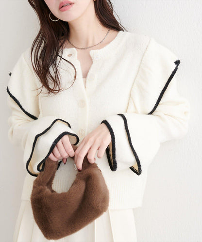 拼色荷葉邊針織開衫