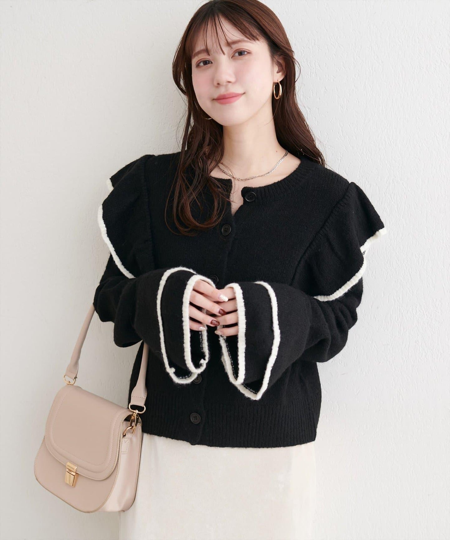 拼色荷葉邊針織開衫