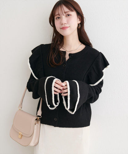 拼色荷葉邊針織開衫