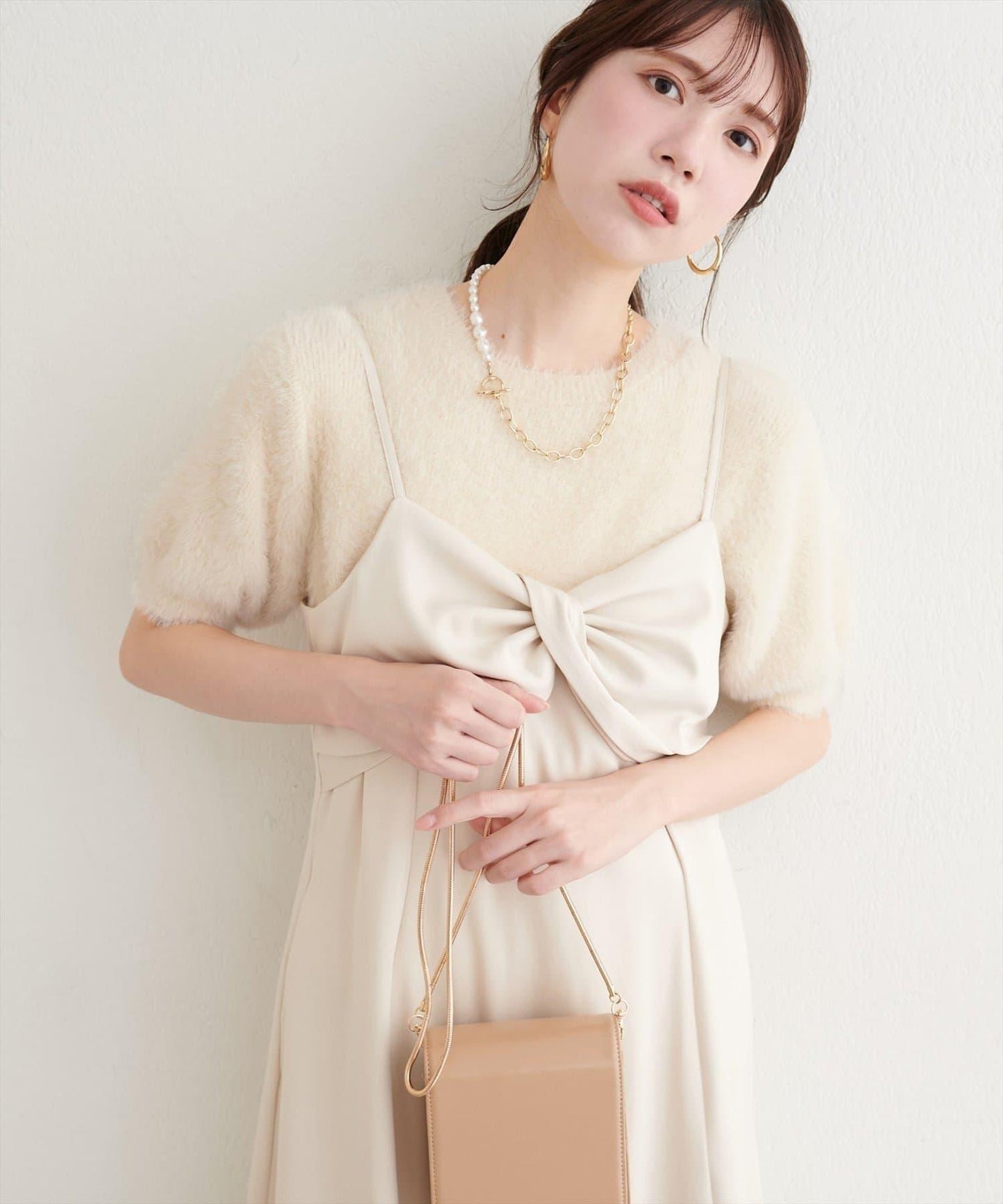 【natural couture】羽毛紗短袖針織套頭衫