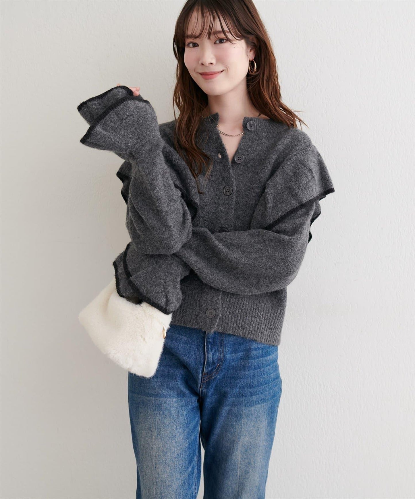 拼色荷葉邊針織開衫