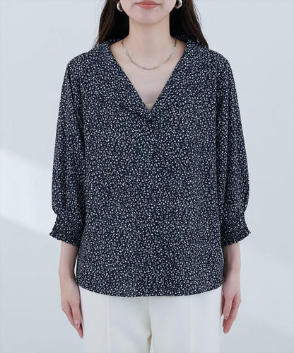 【natural couture】翻領袖口抽褶襯衫