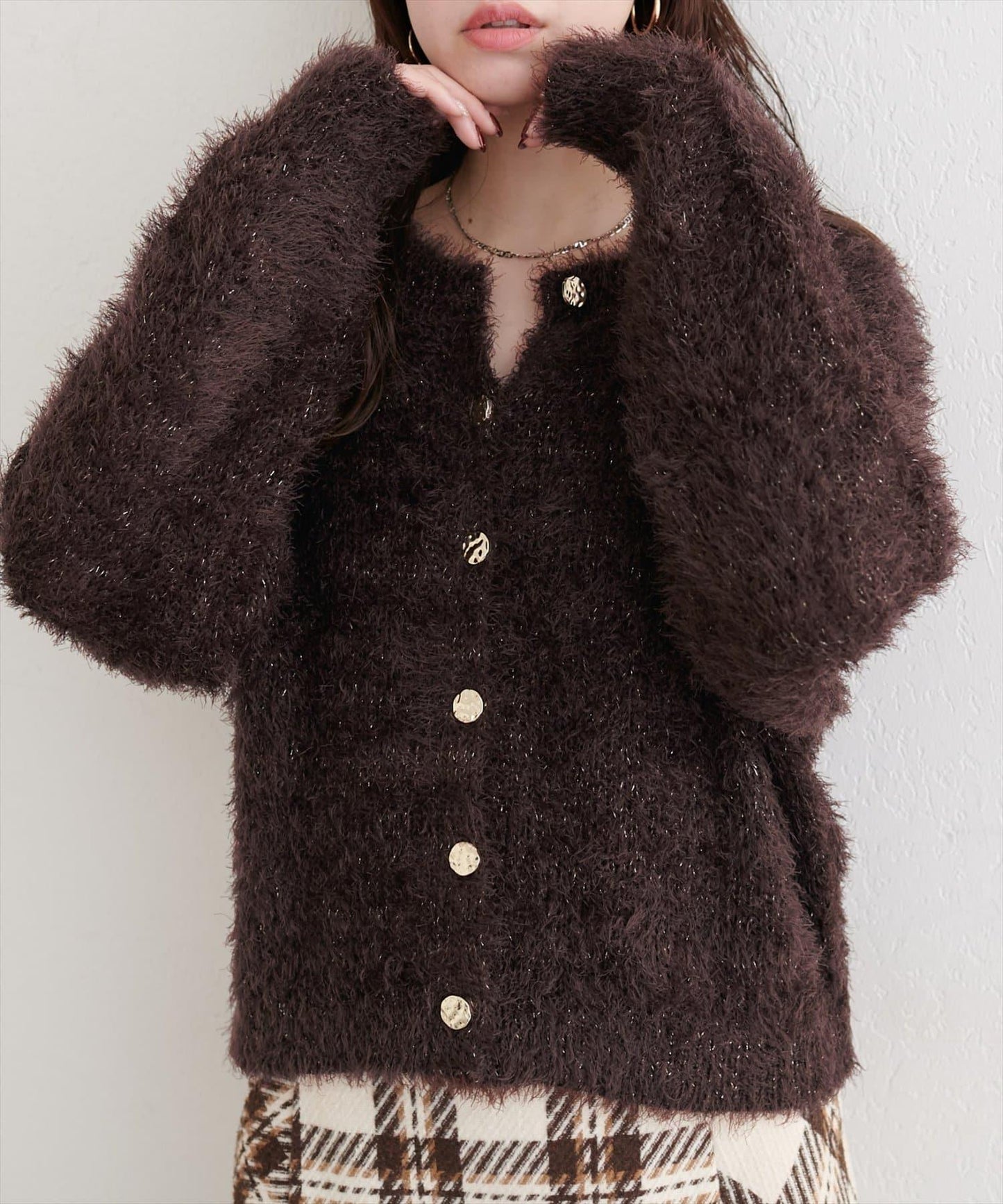 亮片羽毛船領針織套頭衫