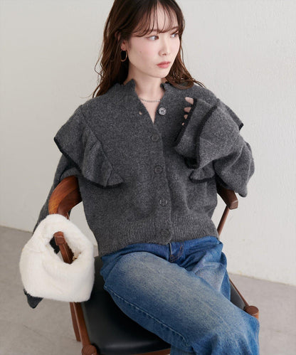 拼色荷葉邊針織開衫