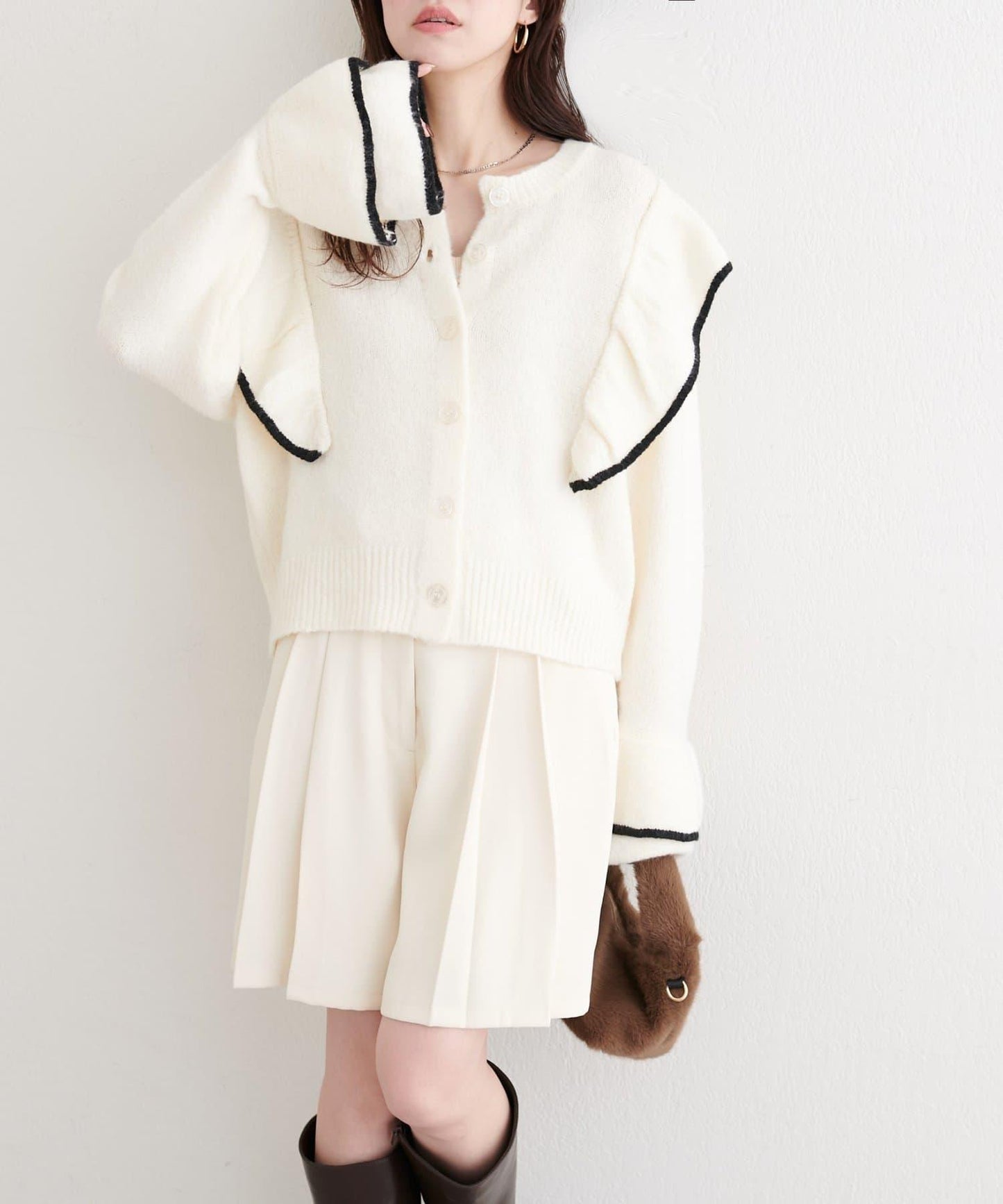 拼色荷葉邊針織開衫