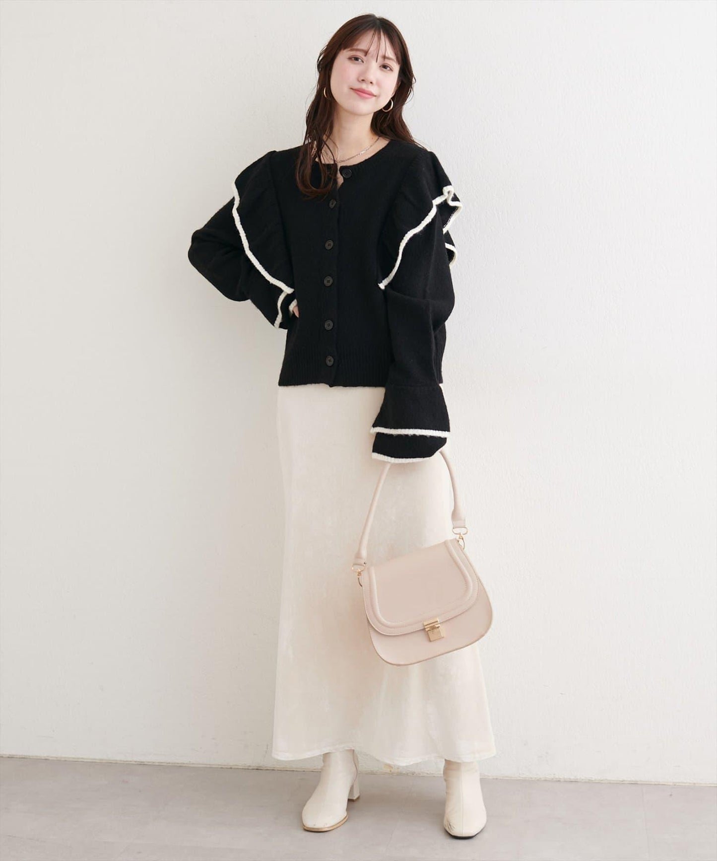 拼色荷葉邊針織開衫