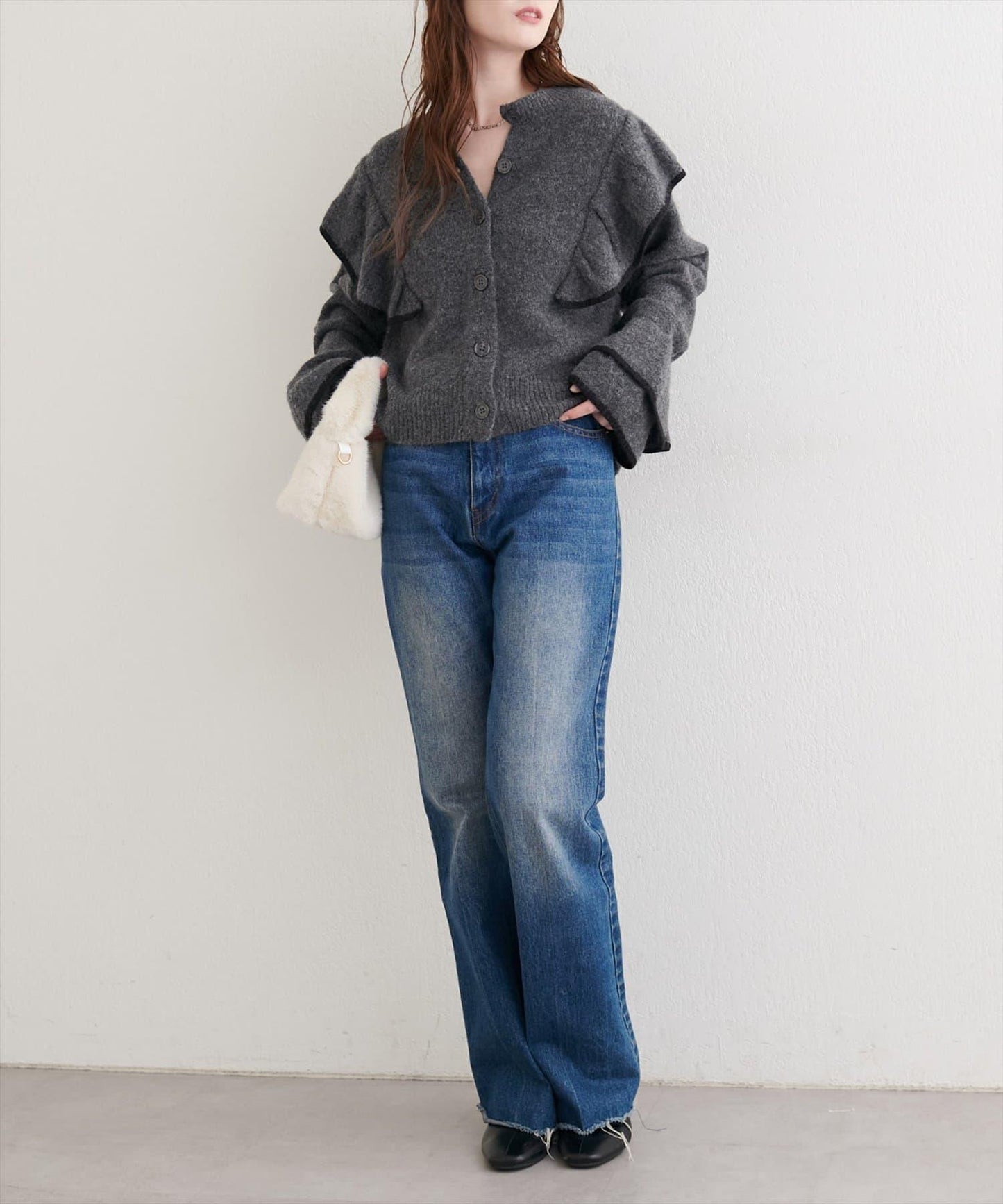 拼色荷葉邊針織開衫