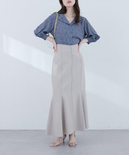 【natural couture】翻領袖口抽褶襯衫