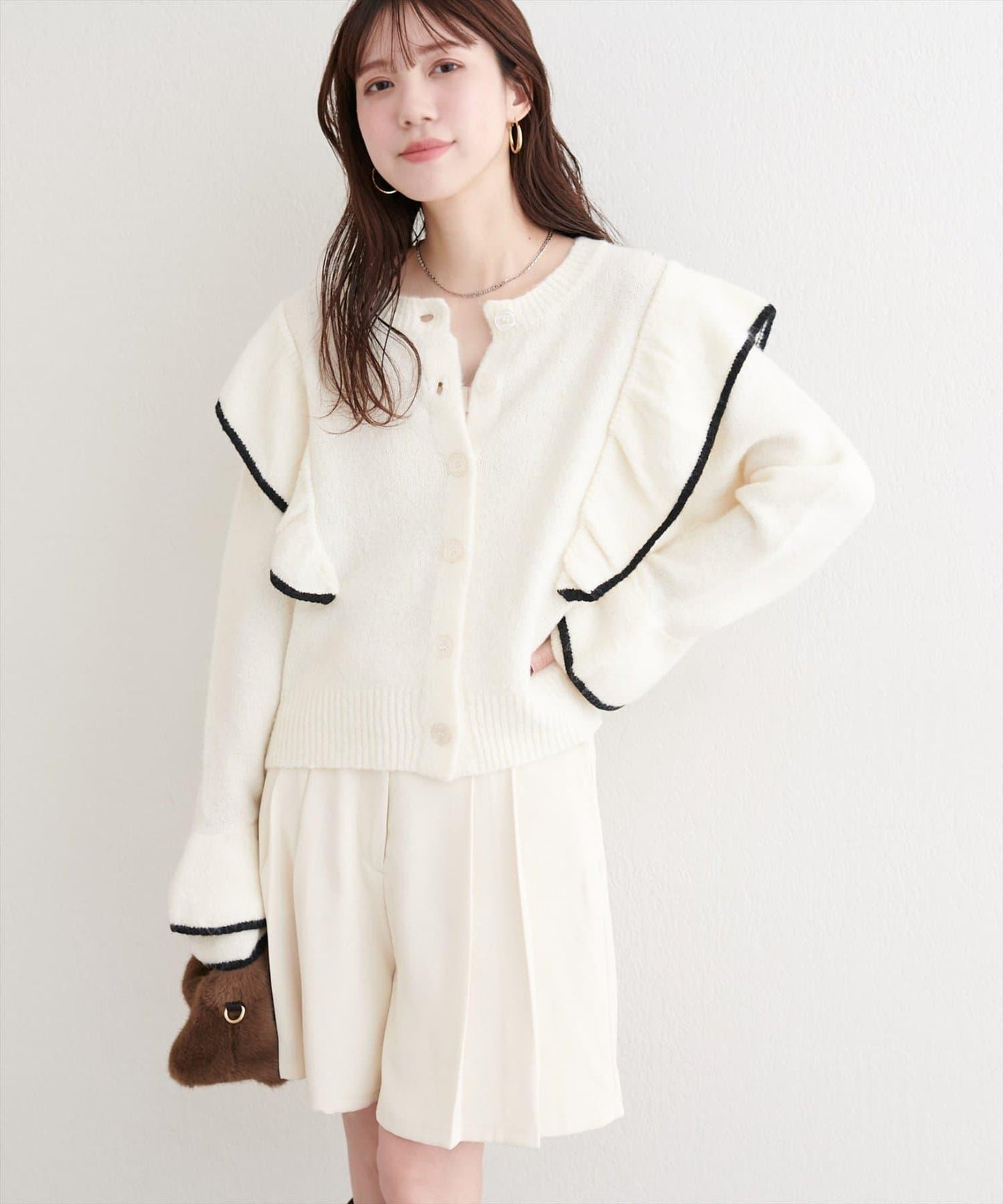 拼色荷葉邊針織開衫