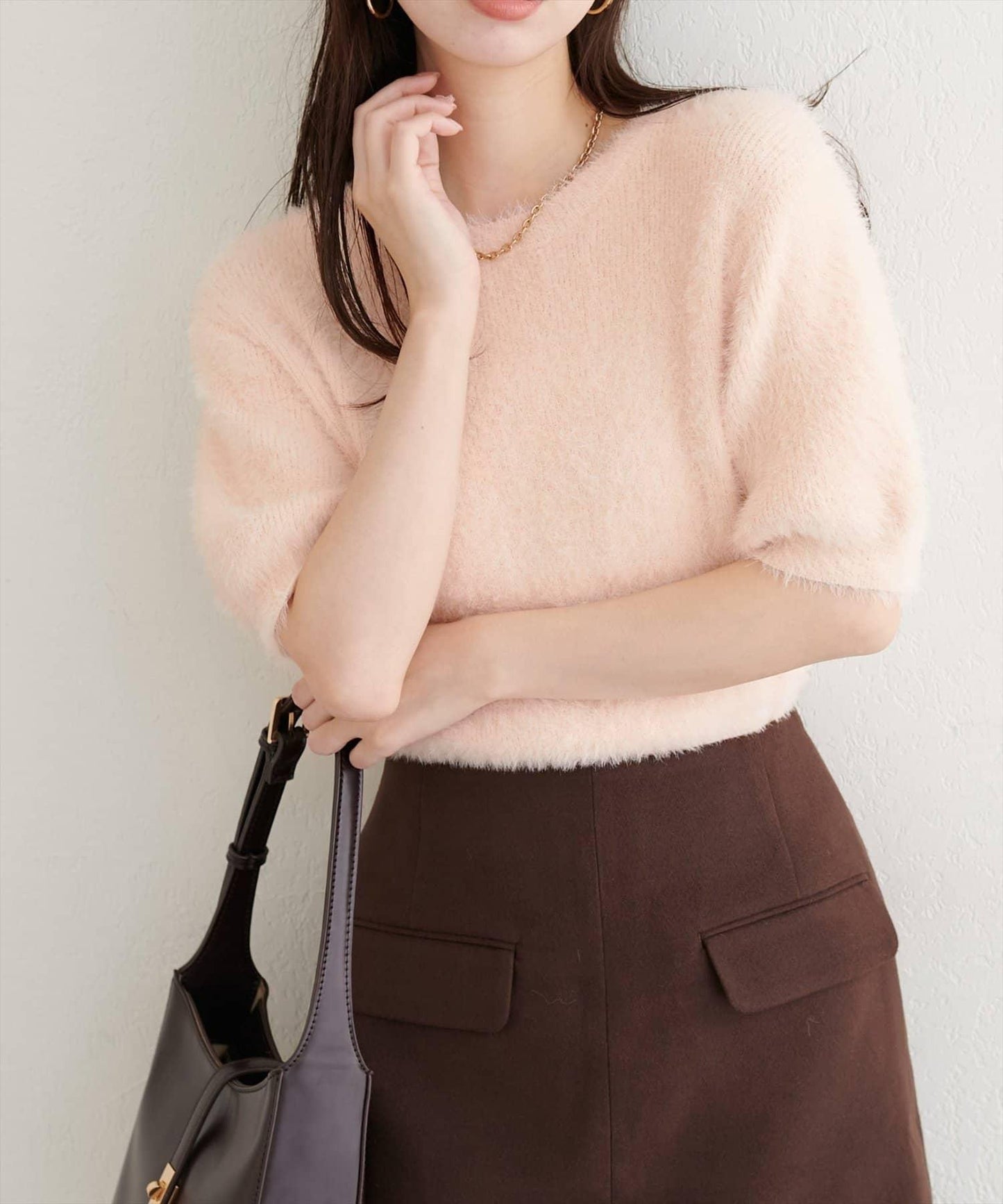 【natural couture】羽毛紗短袖針織套頭衫