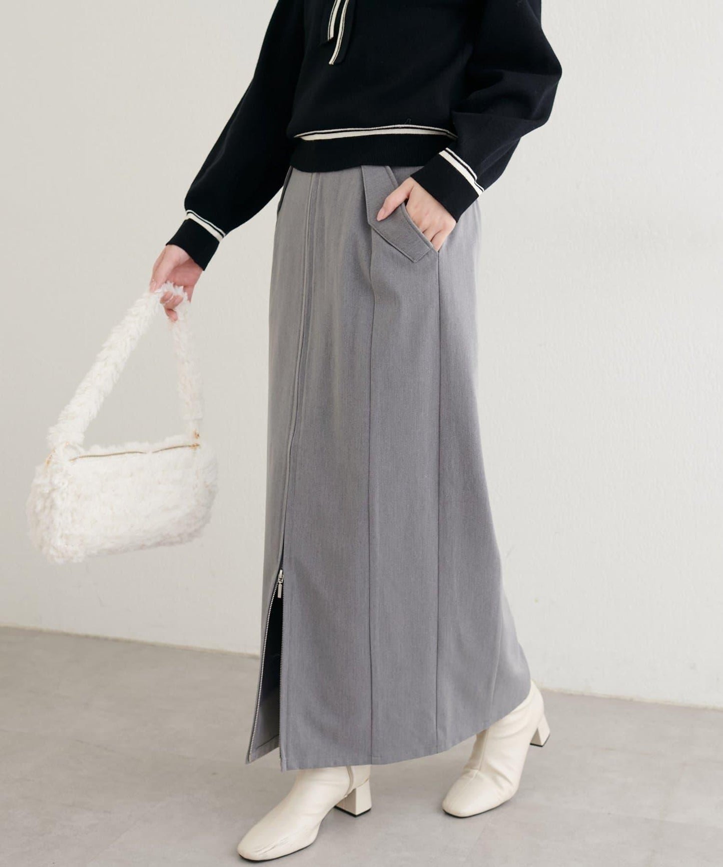 【natural couture】翻蓋口袋拉鍊半身裙