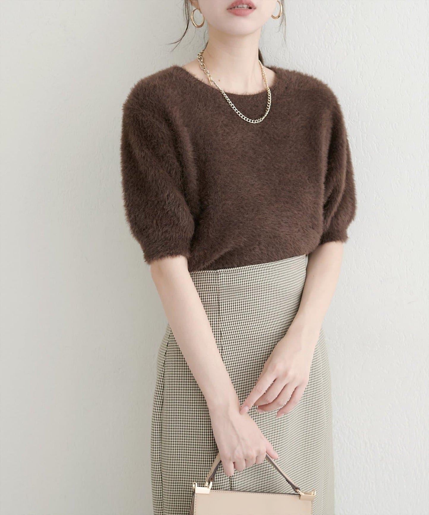 【natural couture】羽毛紗短袖針織套頭衫