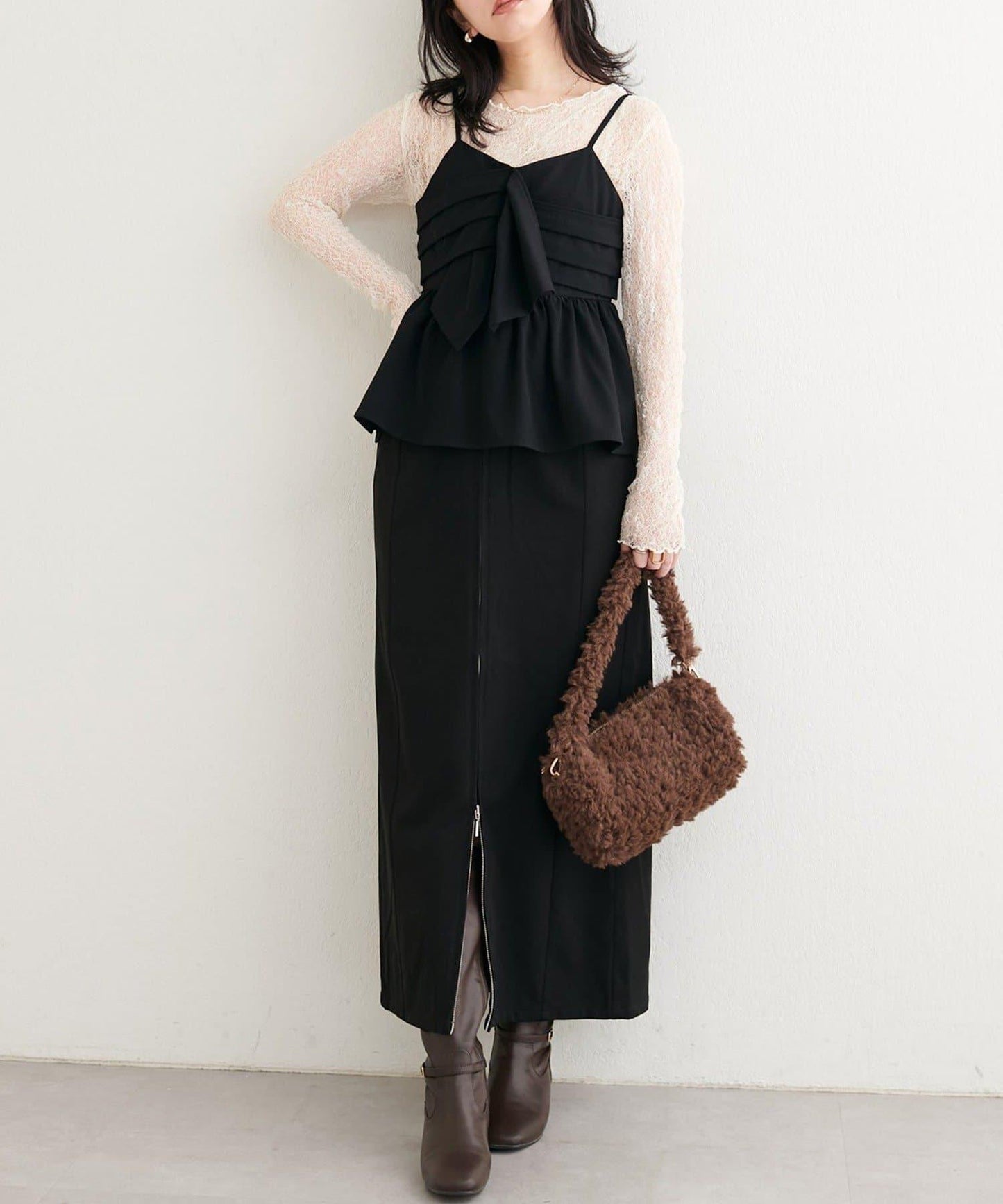 【natural couture】翻蓋口袋拉鍊半身裙