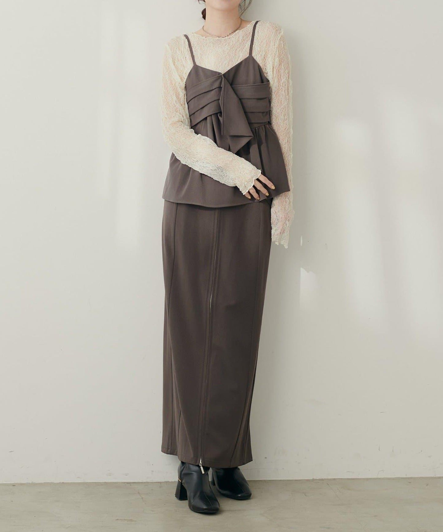 【natural couture】翻蓋口袋拉鍊半身裙