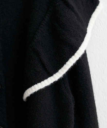 拼色荷葉邊針織開衫