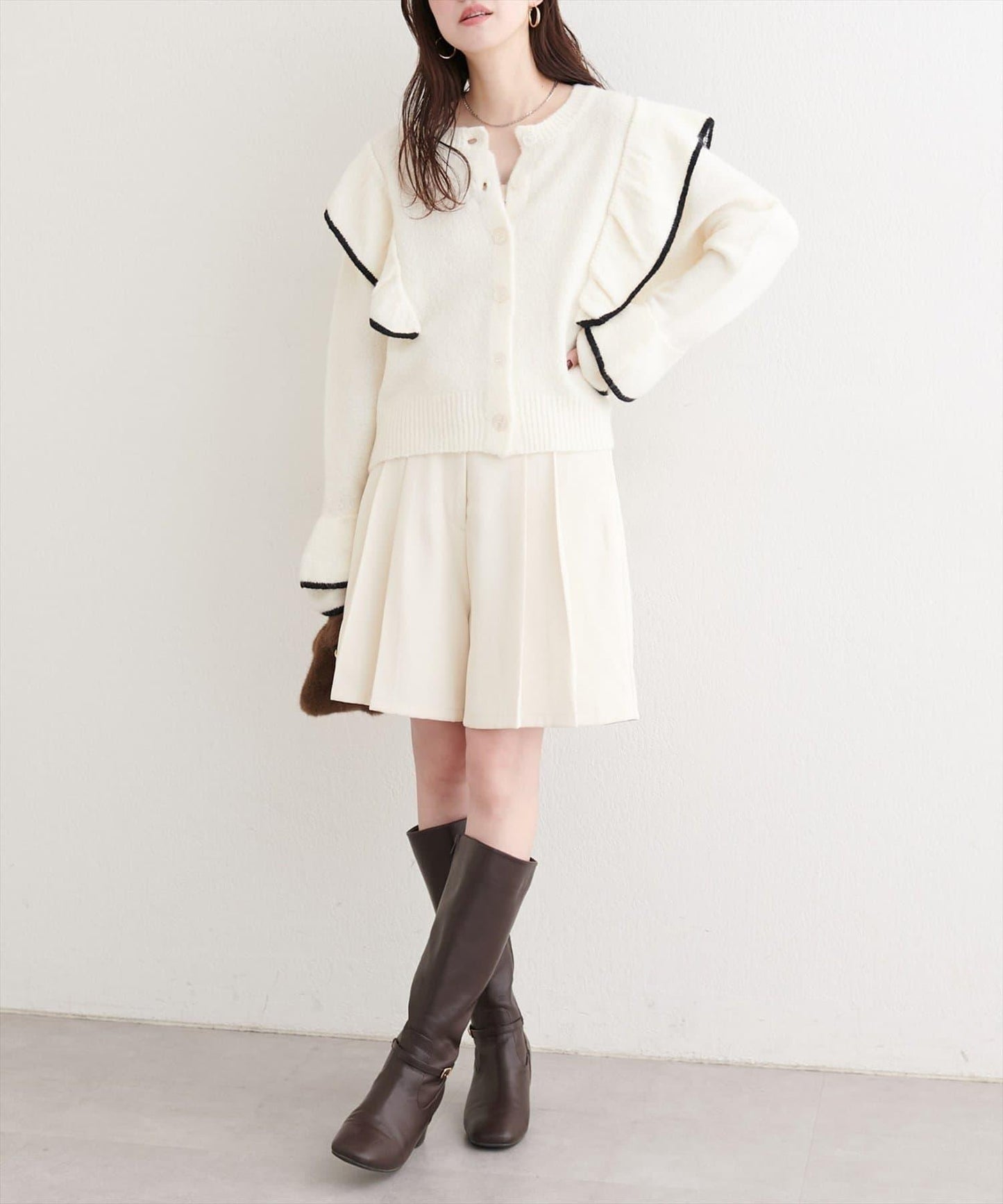 拼色荷葉邊針織開衫