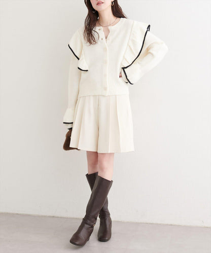 拼色荷葉邊針織開衫