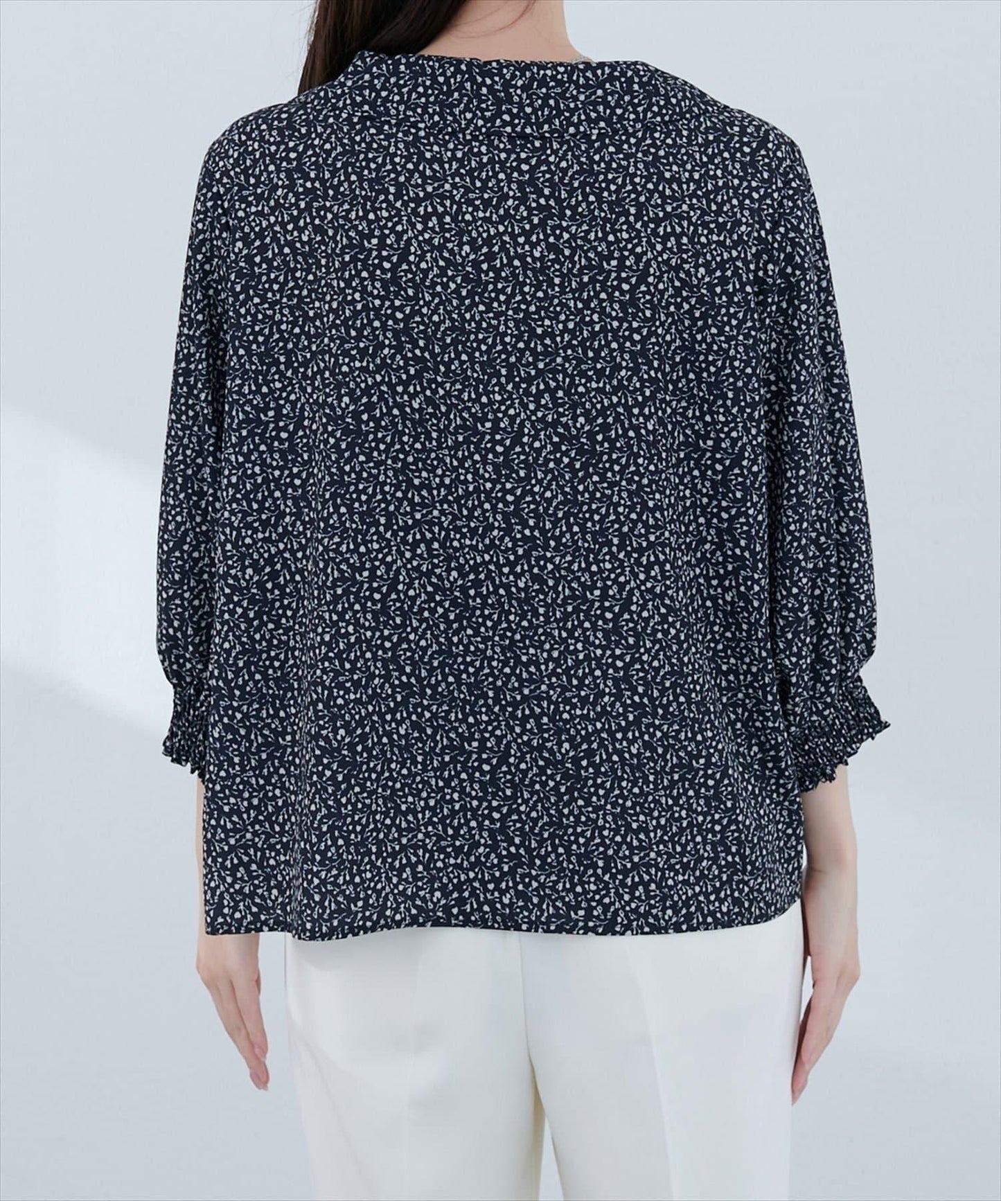 【natural couture】翻領袖口抽褶襯衫