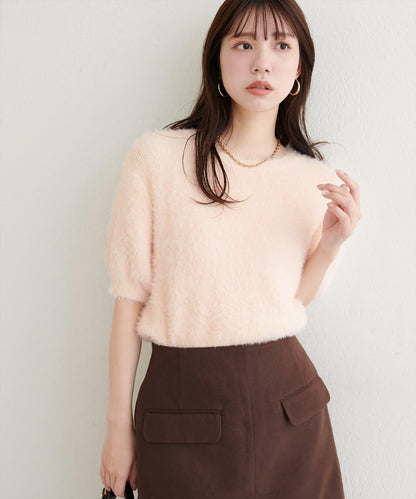 【natural couture】羽毛紗短袖針織套頭衫