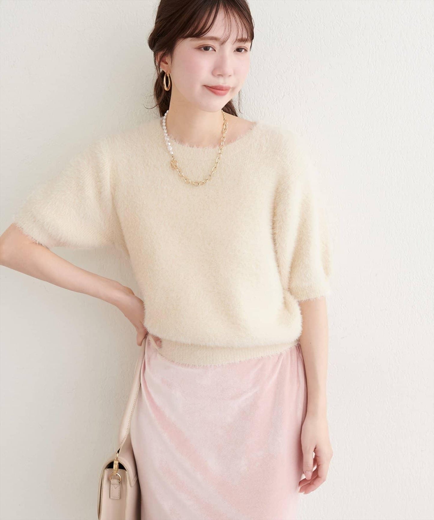 【natural couture】羽毛紗短袖針織套頭衫