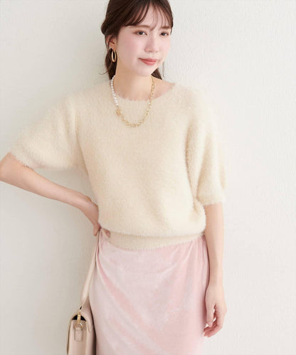 【natural couture】羽毛紗短袖針織套頭衫