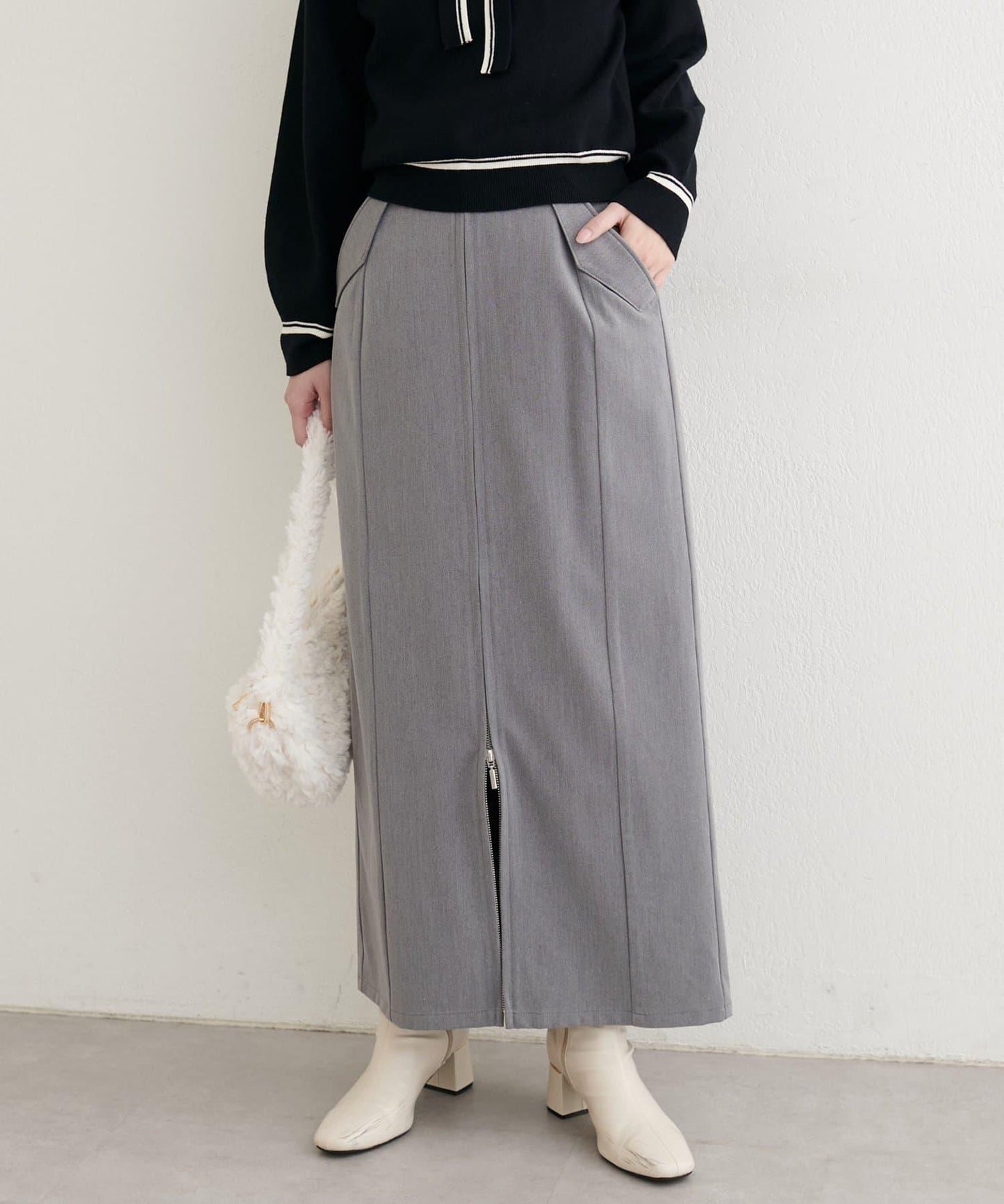 【natural couture】翻蓋口袋拉鍊半身裙