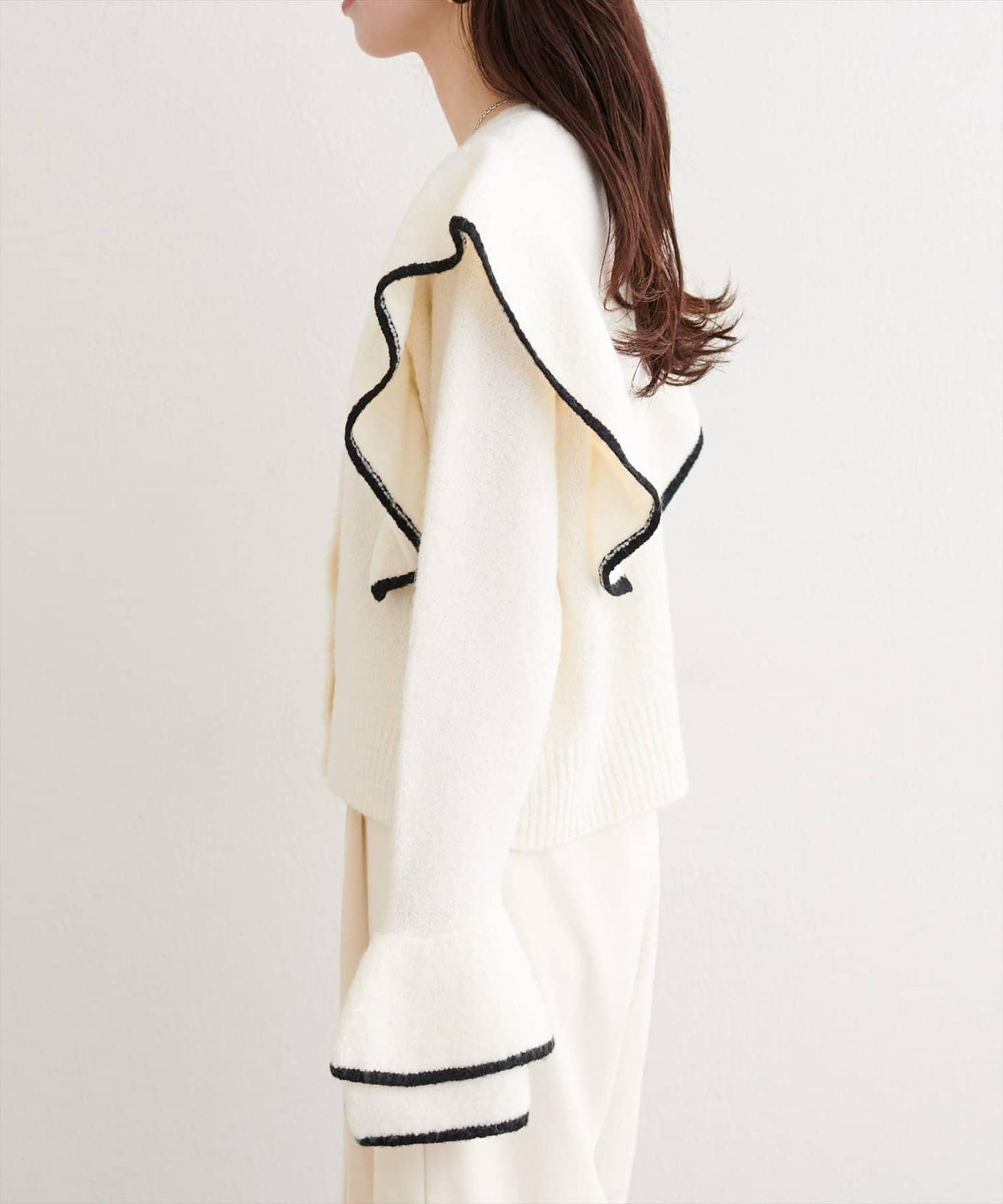 拼色荷葉邊針織開衫