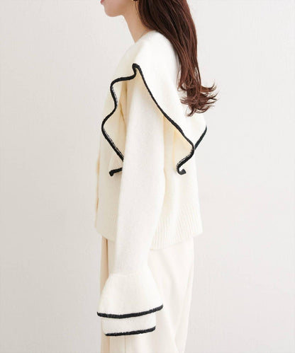 拼色荷葉邊針織開衫