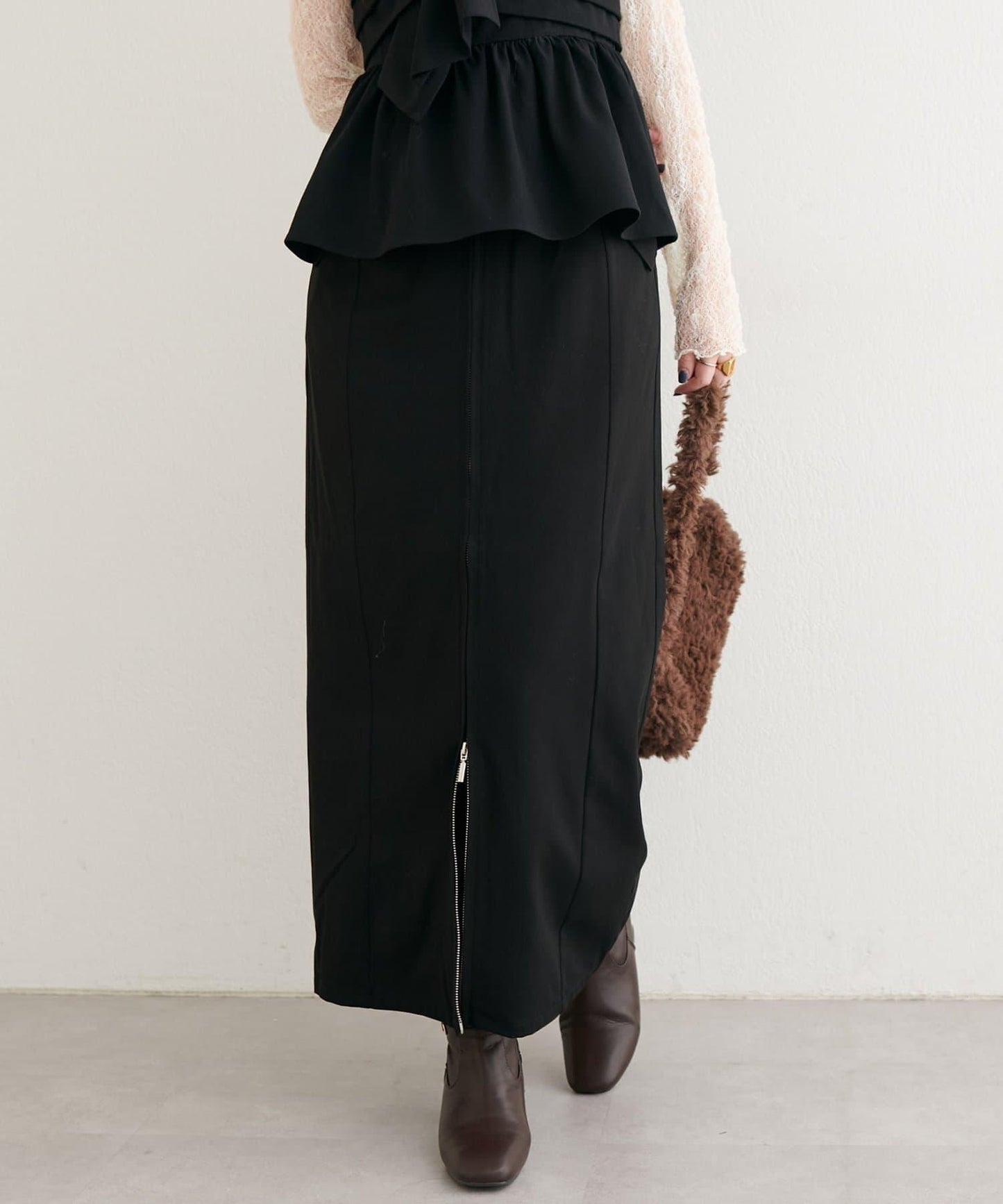 【natural couture】翻蓋口袋拉鍊半身裙