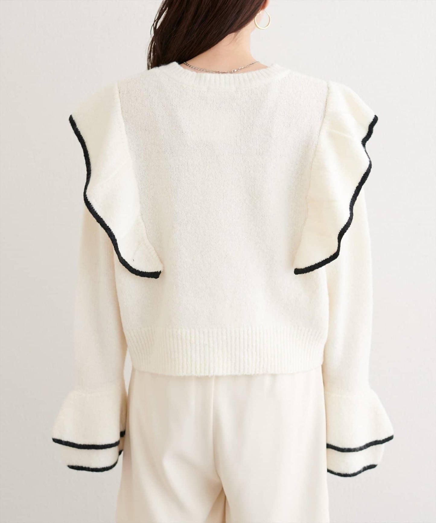 拼色荷葉邊針織開衫