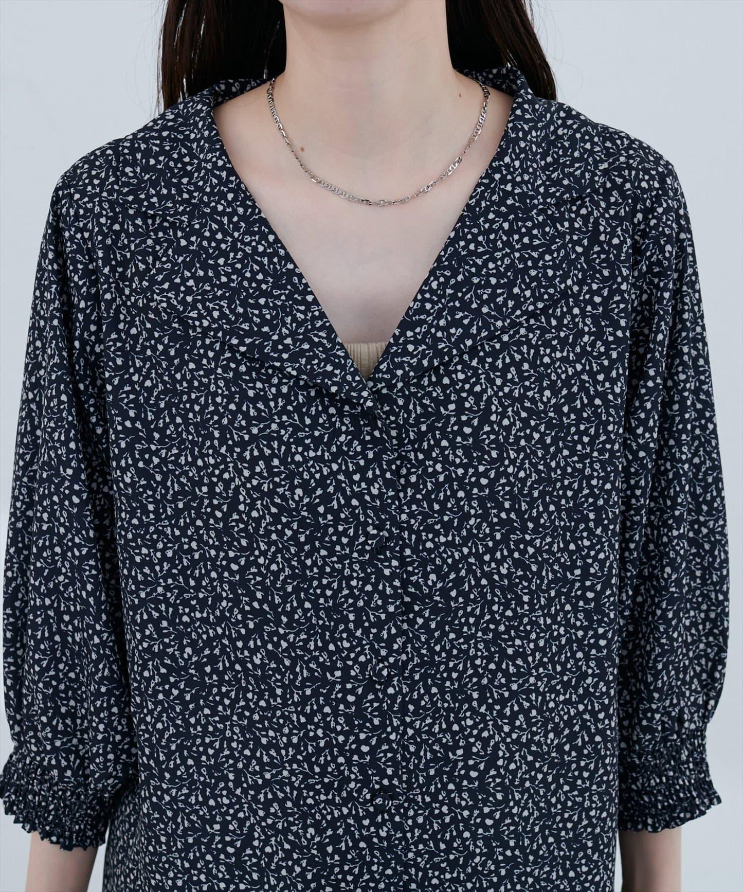 【natural couture】翻領袖口抽褶襯衫