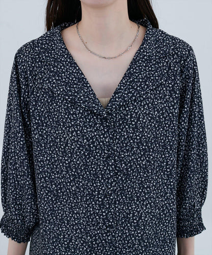 【natural couture】翻領袖口抽褶襯衫