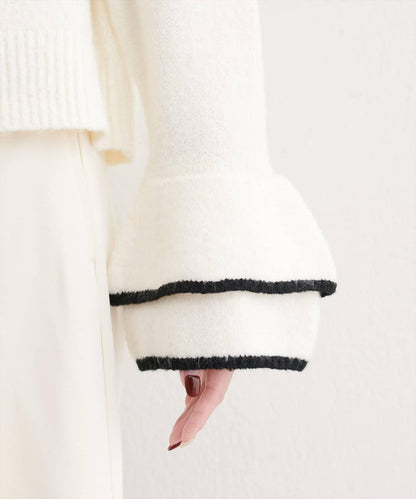 拼色荷葉邊針織開衫