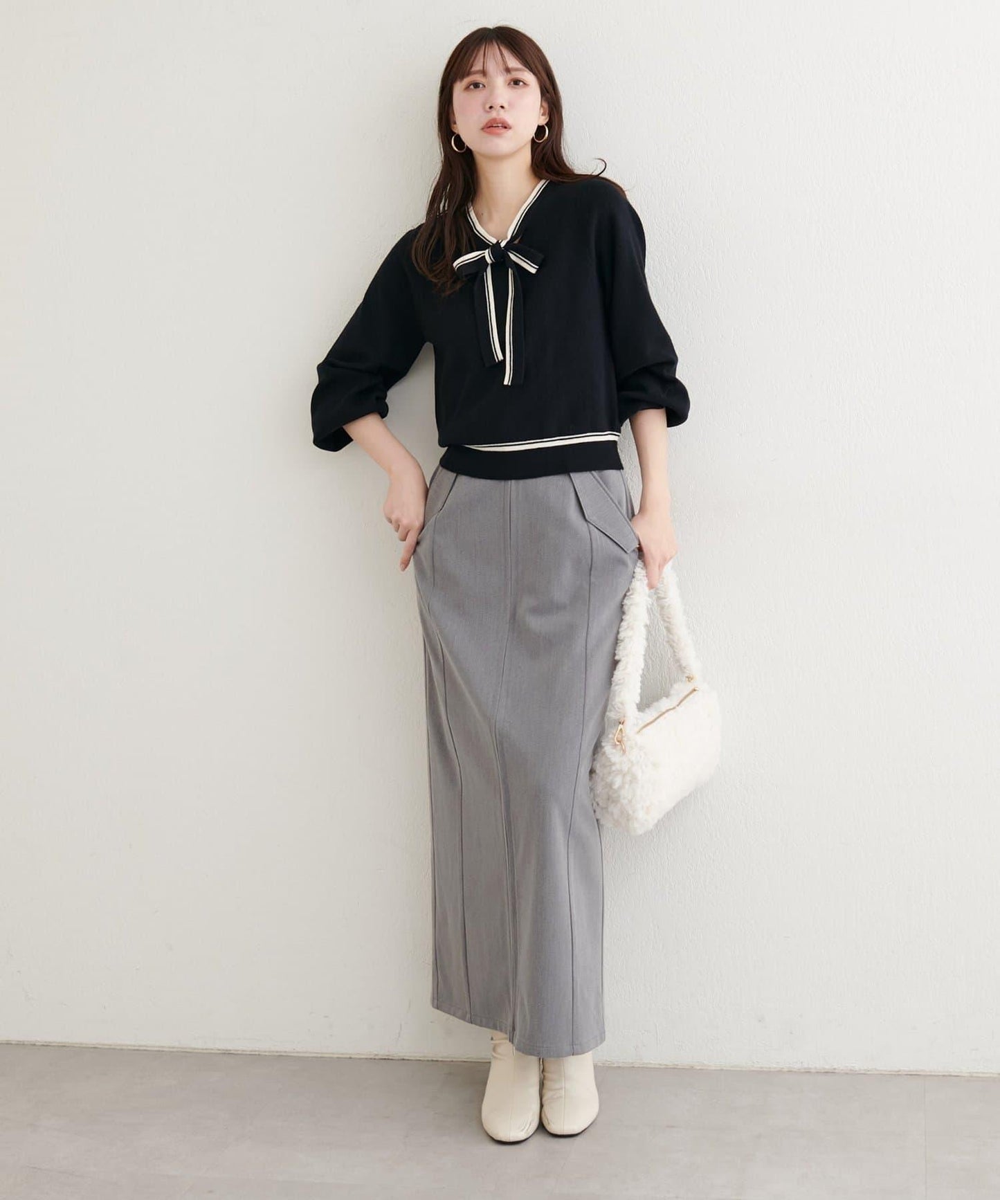 【natural couture】翻蓋口袋拉鍊半身裙