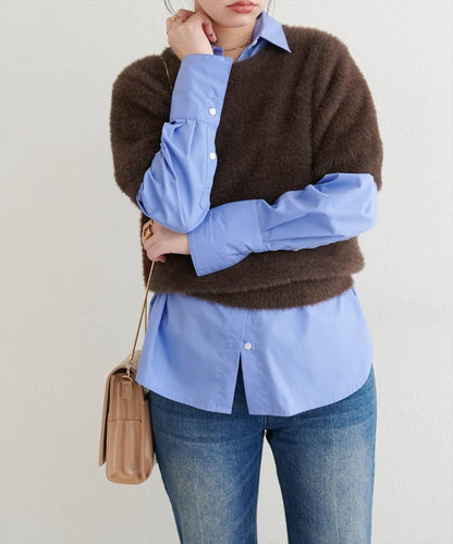 【natural couture】羽毛紗短袖針織套頭衫