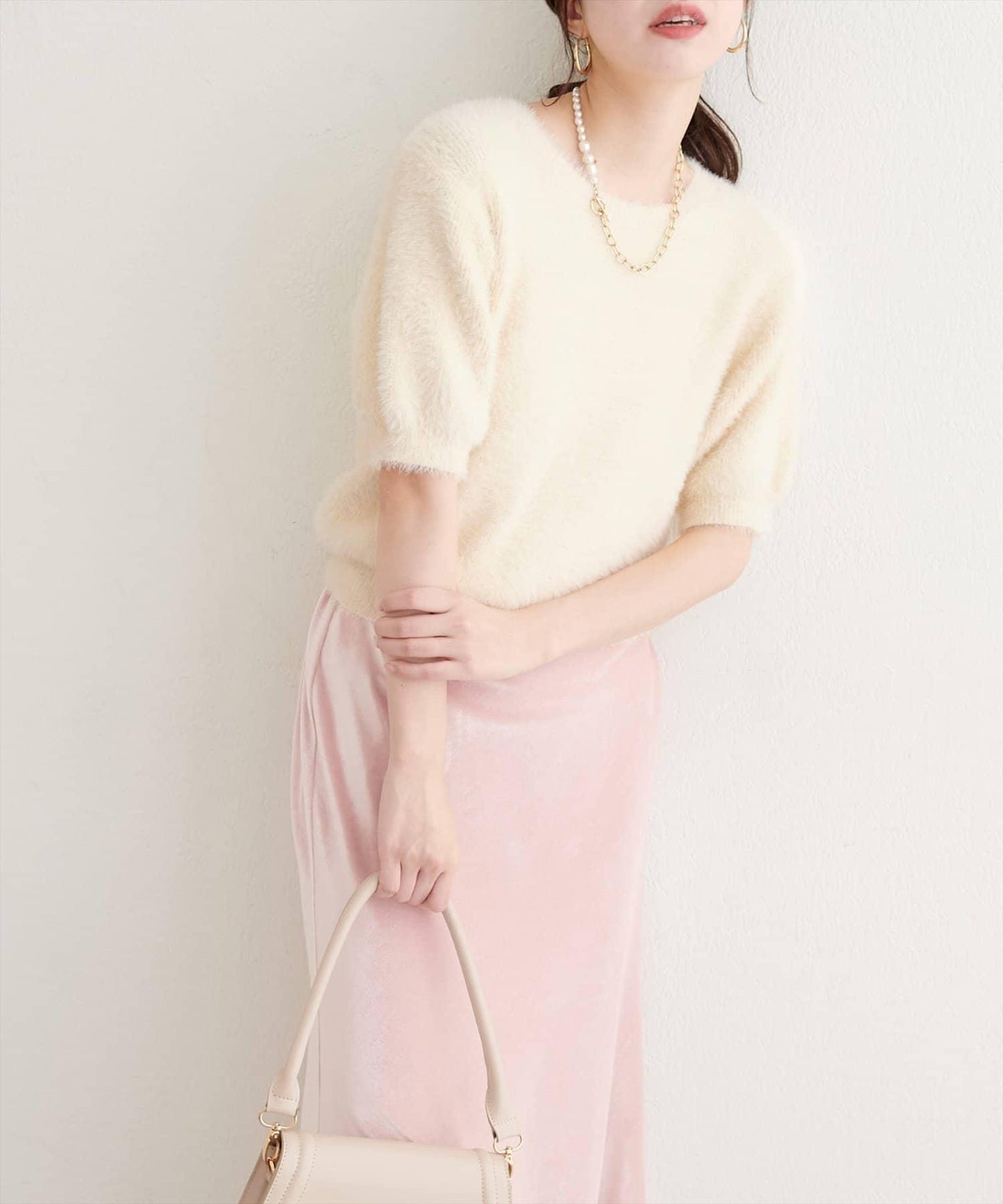 【natural couture】羽毛紗短袖針織套頭衫