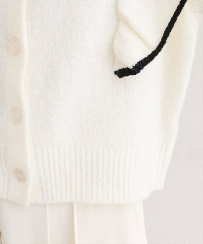 拼色荷葉邊針織開衫