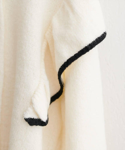 拼色荷葉邊針織開衫